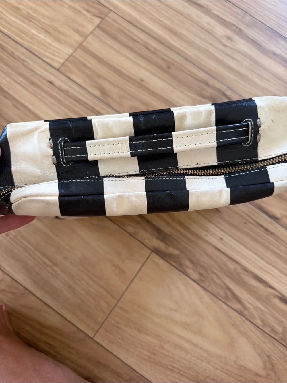 Clare V Black and White Striped Clutch
